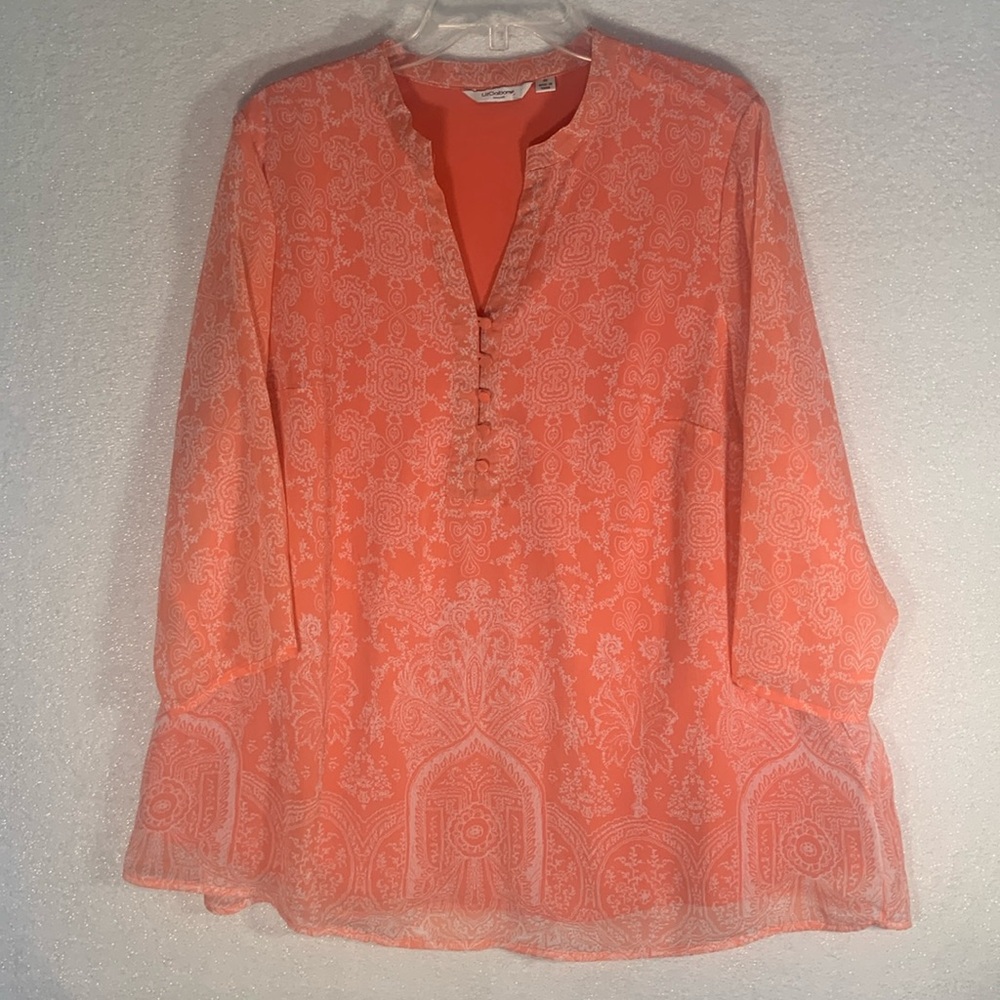 Liz Claiborne pink double layer blouse Sz lX 3/4 sleeves front button